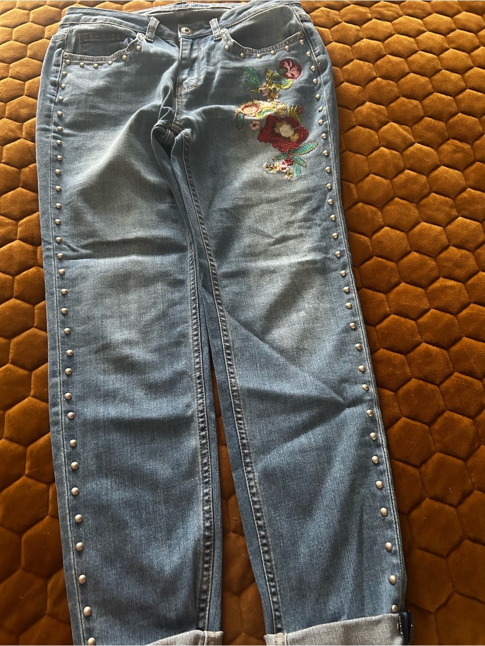 Reba Studded Blue Jeans with Floral Embroidery - Picture 2 of 7